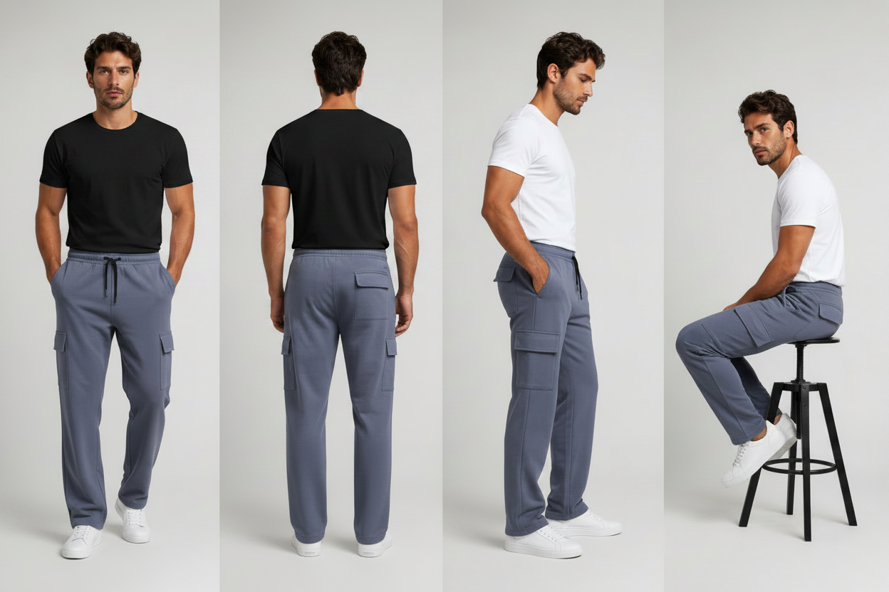 Men’s 4-Pocket Straight Fit Terry Cargo Trousers
